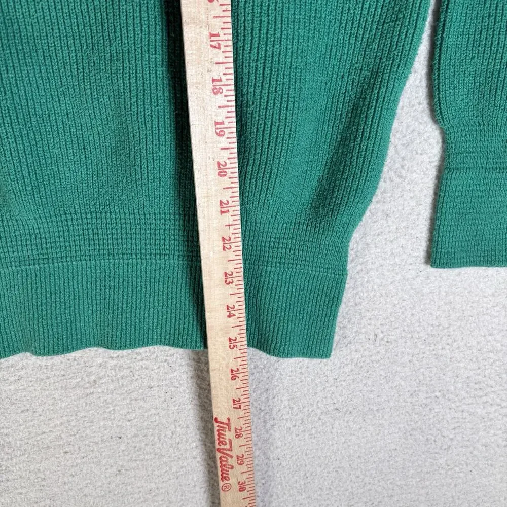 Vintage Cabelas SweaterMens Medium Green USA Made Ribbed Knit 1/4 Button READ